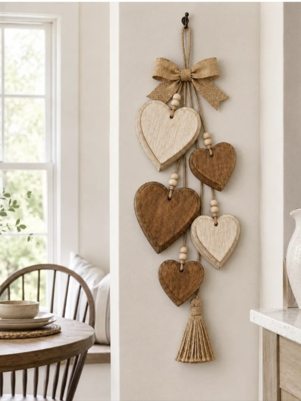 ♥️♥️NEW♥️♥️ CUTE!! Rustic Wooden Heart Wall Hanging With Burlap Bow
